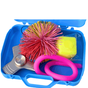 Mi valijita sensorial 1 (Pompón, spinner, cuerda elástica, dado squishy)